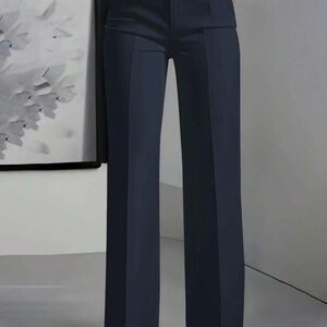 Stylish Office Dark Navy Wide-Leg Pants